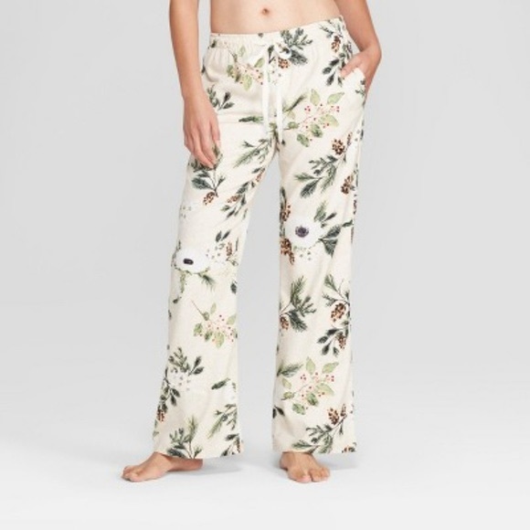 Gilligan & O’Malley Size X-Small Cream Cotton Floral Flannel Pajama Pants - Picture 1 of 5